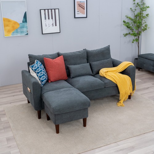 Modern L-Shaped Corner Sofa 2 3 Seater Armchair Couch With Footstool - Picture 221 of 411