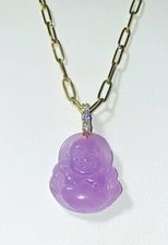 Iced Jade Fortune Smiling Laughing Purple Buddha Fortune Gold Paper Clip Chain