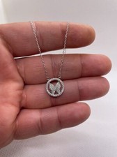 925 STERLING SILVER BUTTERFLY IN A CIRCLE NECKLACE PENDANTW/ ACCENTS/18'' LONG