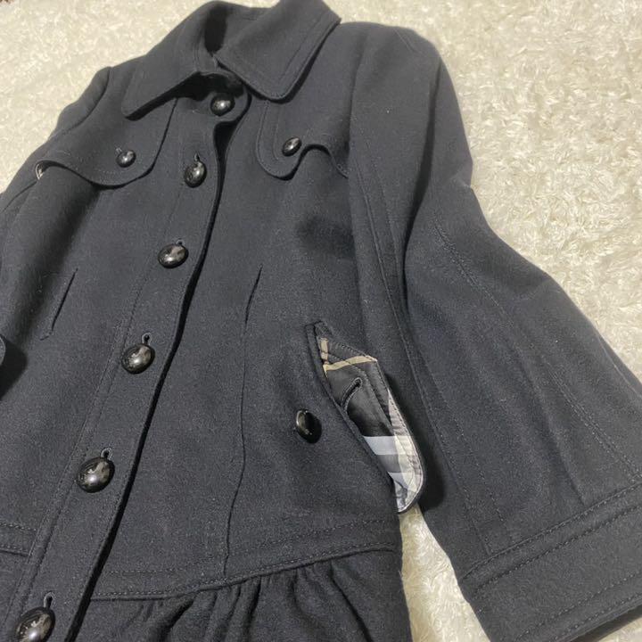 Women size S Coat Burberry Blue Label Frill Coat Check Black 36S Outer