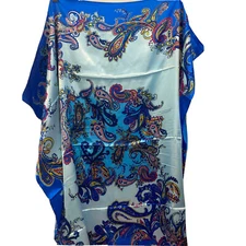 Wrapables Silky Feeling Satin Square Scarf, Intricate Paisley Blue 34”x35”