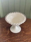 Vintage Fenton White Glass Silver Crest Footed Candy Dish Classic