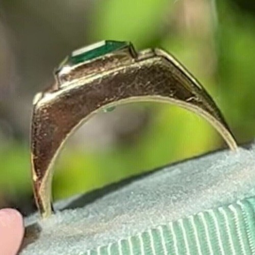 2CT Men's Certified Natural Emerald Bezel Engagement Ring Solid 14K Yellow Gold - Picture 3 of 14