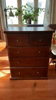 Tall Boy Good Quality Dark Polished Wood Dressers Drawers