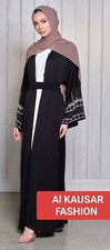 Dubai Abaya black white dress Embroidered Beaded Sleeve Satin Open Abaya