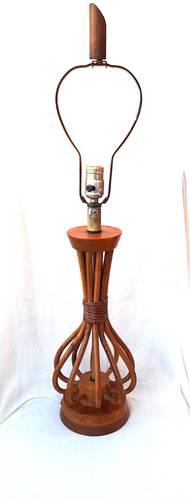 RATTAN PINEAPPLE RIB FRAMED TABLE LAMP 50's ATOMIC MCM STYLE OF-FRANCO ALBINI - Picture 3 of 14