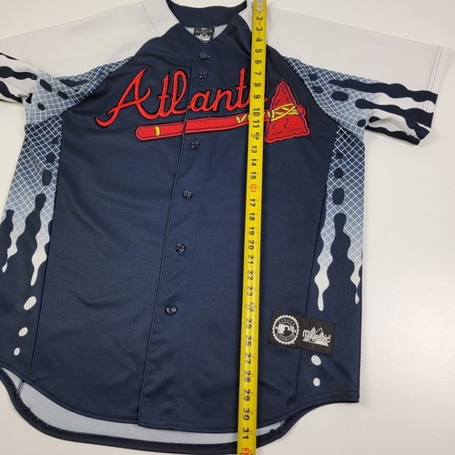 Vintage Atlanta Braves Jersey Majestic Navy Blue Graphic L Limited Ed. USA Made - Picture 6 of 7