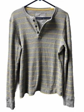 Urban Pipeline Shirt Mens Medium Gray Yellow Striped Thermal Henley Long Sleeved