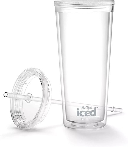 Vaso de café helado Mr. Coffee reutilizable 22 OZ con tapa y pajita transparente - Imagen 5 de 5