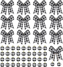 36 Pcs Buffalo Plaid Fabric Ball Ornaments with Bows for Holiday Decor