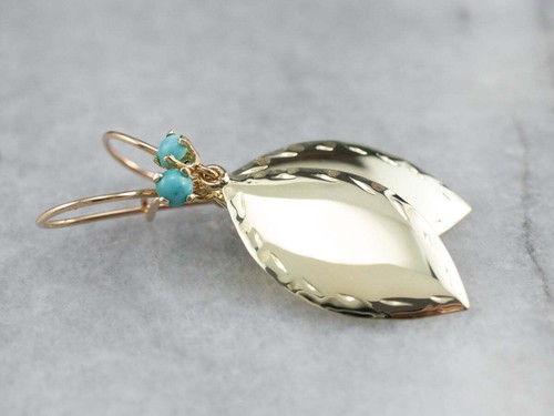 Pendientes de gota de eslabones turquesa y dorado - Imagen 5 de 10
