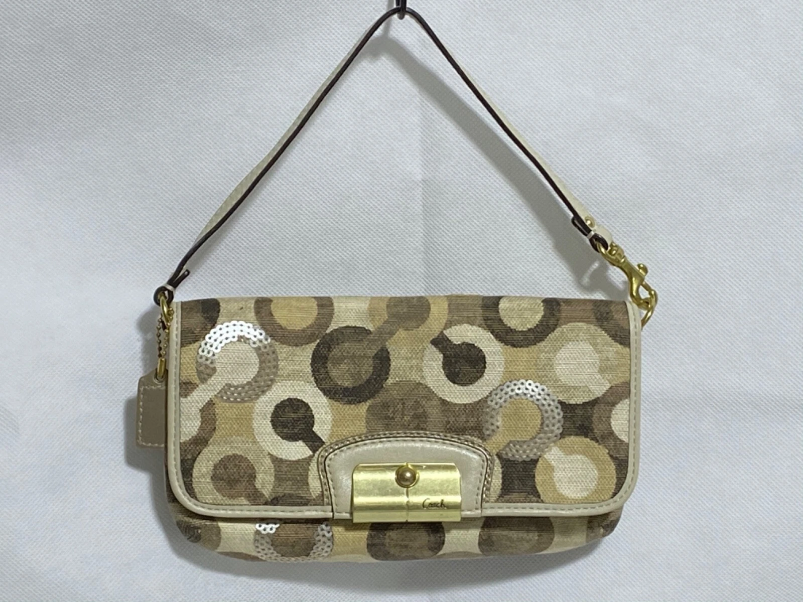Braccialetto pieghevole Coach Kristin Opt Art Khaki con pelle paillettes taglia +