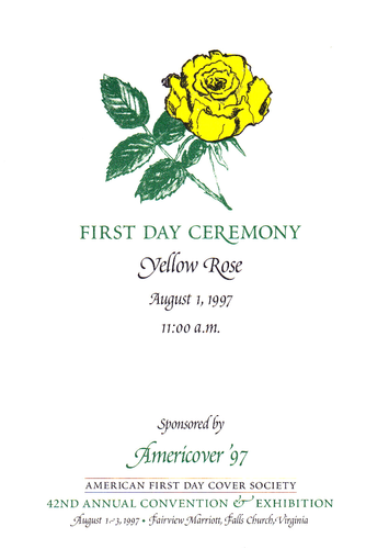 Signed USPS FDC Ceremony Program 3054 C2 Yellow Rose Coil 2 Cancel Americover 97 - Picture 3 of 4