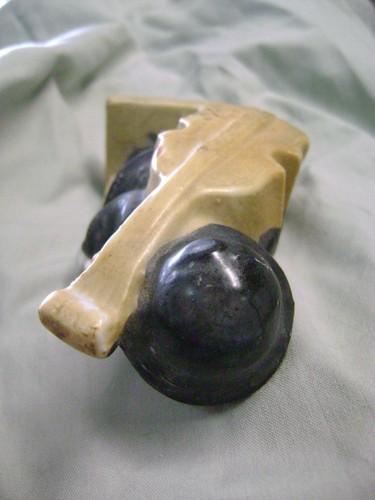 Vintage Keramik Junge mit Sockel Geige auf Rückseite Figur-schwarz/hellbraun/rot-matte Oberfläche-Japan - Bild 7 von 9