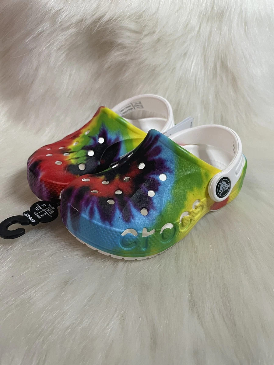 NEW Crocs Baya Tie Dye Rainbow Graphic Clog Kids Size C8