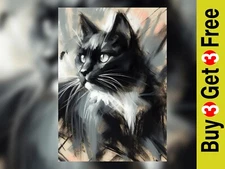 Striking Tuxedo Cat Art Print 5" x  7" - Expressive Feline Portrait