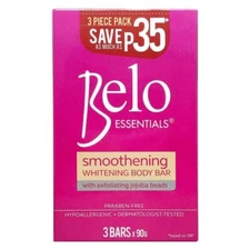 BELO ESSENTIALS Smoothening Whitening Body Bar Soap w/ Jojoba Beads 3 Bars x 90g