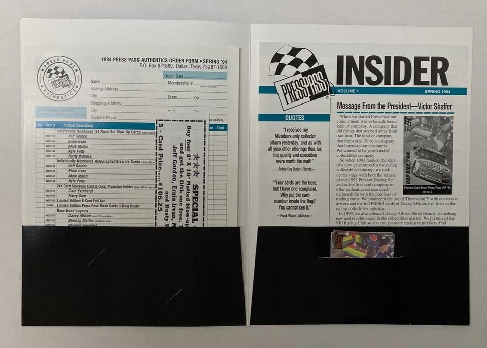 Press Pass Racing Prototype Card Release Folder 5 Cards Insider 94 Vol 1 Nascar - Image 3 of 4