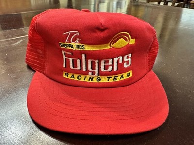 Vintage TG Sheppard Folgers Racing Hat Cap Snap Back Mens Red NASCAR Trucker