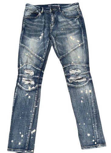 Crysp Denim Jeans Herren Moto Double Knee Blau Stretch Denim Distressed 32x34 - Bild 1 von 6