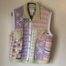 Vintage Susan Bristol Sweater Vest Hand Knit Womens Size M Cottagecore Floral