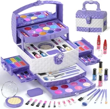 Kids Makeup Set for Girl 56 Pcs Washable Real Cosmetic, Non-Toxic Frozen Toys To