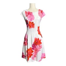 NWT Calvin Klein White Dress with Pink and Red Floral Design Size 10