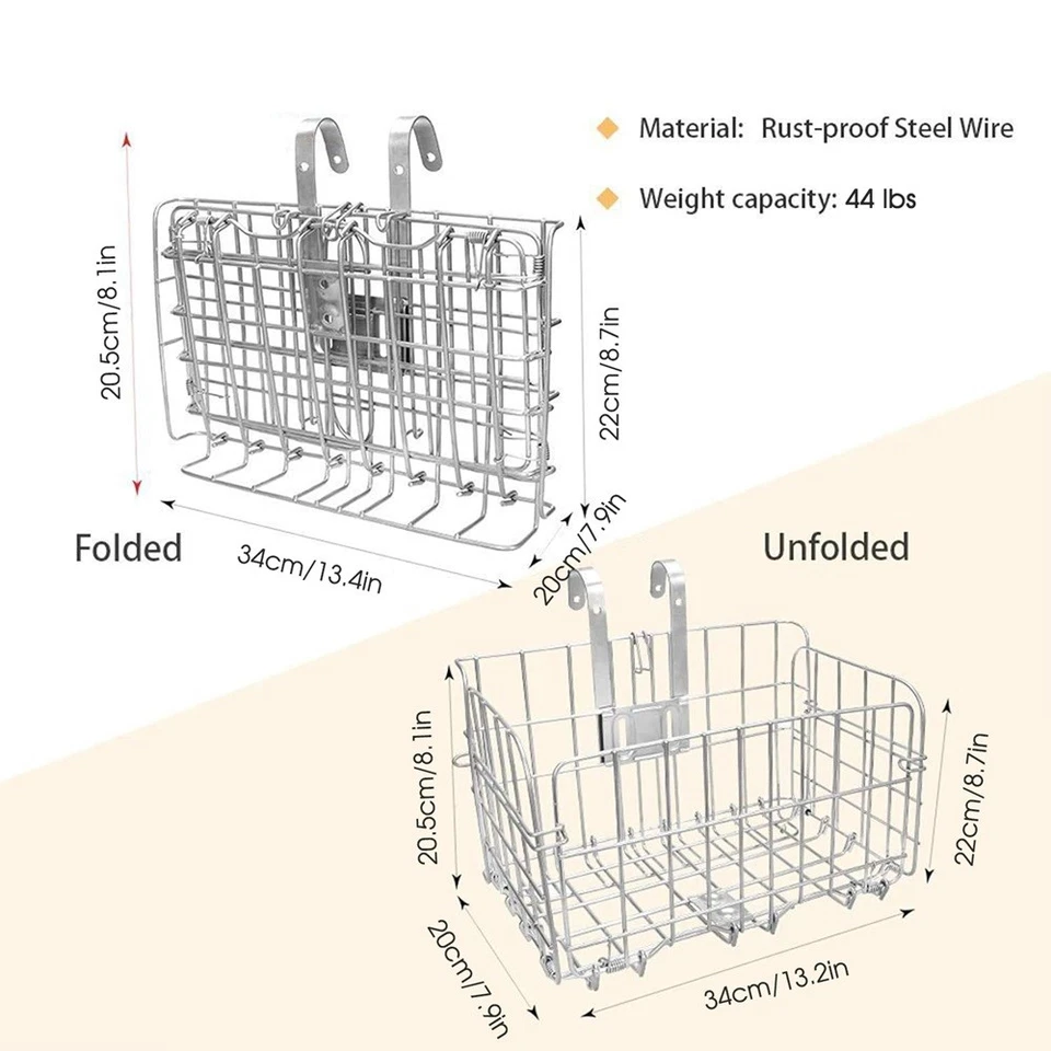 Cesta plegable delantera trasera para bicicleta, malla de alambre plegable cesta delantera desmontable, 1 pieza Foto 3 de 4