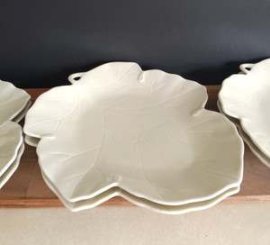 White Leaf Plates Set 2 Global Views 10.5" Botanical Serving Salad Lunch Plates