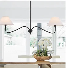 Modern Linear Chandelier for Kitchen Island, 2-Light Linear Light Rustic Black 
