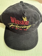 Vintage WINSTON Racing Team Hat Cap Mens Black Velour Feel 90s Snapback Trucker