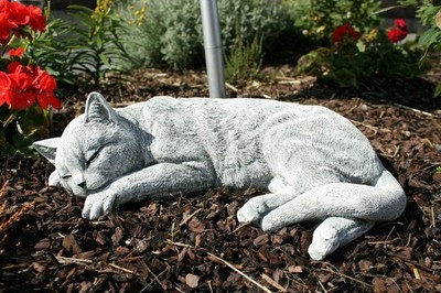 Frostfeste Steinfigur große Katze schlafend 38 cm   Steinguss Garten Deko