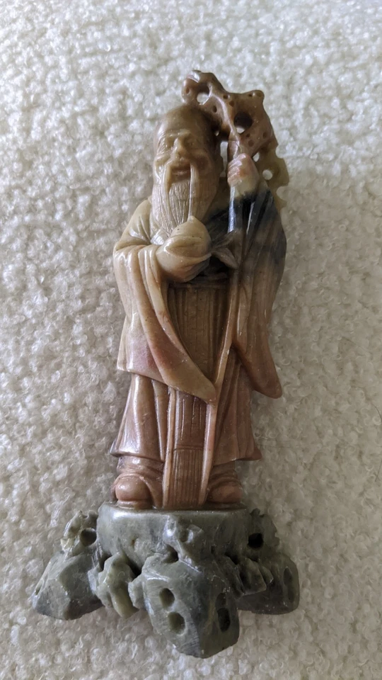 Estatuilla escultura shouxing dios de la longevidad de piedra de jabón chino de colección, 6 1/4" Foto 4 de 4