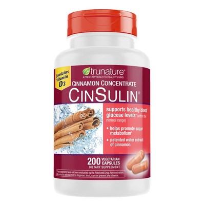 trunature Cinnamon Concentrate Cinsulin 500mg,200 Vegetarian Capsule Blood Sugar
