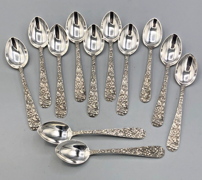S.Kirk & Son ボンボンスプーン スターリングシルバー　ビンテージ S. Kirk & Son Repousse Sterling Silver set 12 Demitasse Spoons 4 3