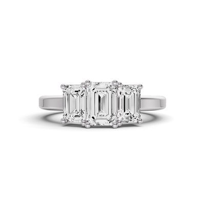 14K White Gold 0.50CT TW Emerald Lab Grown Diamond 3 Stone Wedding Band Ring