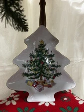 Vintage Lefton Christmas Tree Shaped Candy Trinket Dish  #1200 Japan Gold Trim