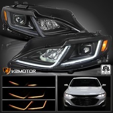 Black Fits 2019-2024 Chevy Malibu Projector Headlights Sequential LED Signal