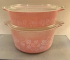 2 Vintage Pyrex Gooseberry Pink Casserole Dish 471 473 With Lids
