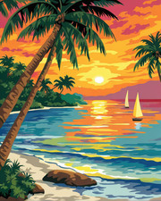 Beautiful Costal Sunset Scene - Printed Needlepoint Canvas SD382