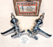 Vtg. Chicago Faucets No. 700 Quaturn Basin Faucets Pair New Open Box