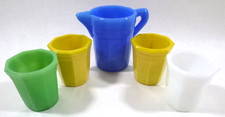 Vintage 1940s Akro Agate-Milk Glass "Shot Glasses" Kids Play Cup Pitcher Set