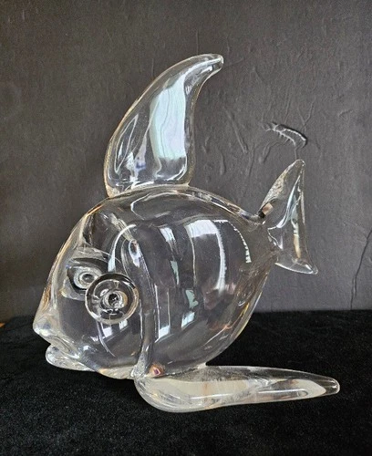 Steuben Crystal Art Glass  Fish Sculpture  8" tall. REPAIRED