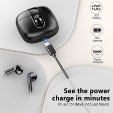 Wireless Earbuds Bluetooth 5.4 ENC Noise Cancelling 56H Stereo Bass LED IPX7