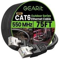 GEARit Cat6 Outdoor Ethernet Cable (75ft) 75 Feet - Standard Cable, Black 
