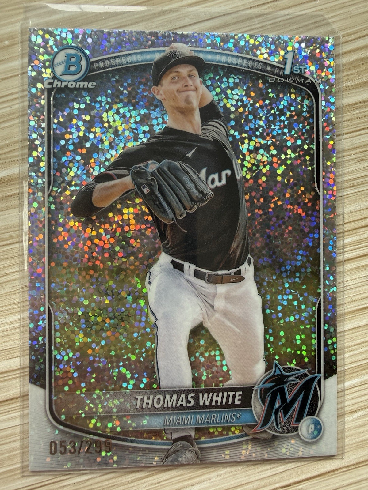 2025 Bowman #BCP-69 Thomas White Chrome Prospects Speckle Refractor #/299 Miami
