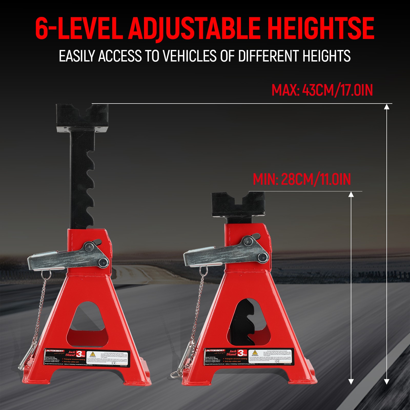 3Ton Jack Stand Adjustable Truck Lift Hoist Heavy Duty Steel Car with Rubber Pad