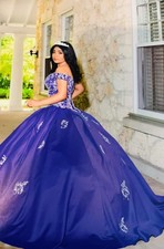 Women's Purple Off-Shoulder Sleeveless Long Embroidered Prom Ballgown S