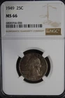 1949 Washington Quarter NGC MS66 with toning