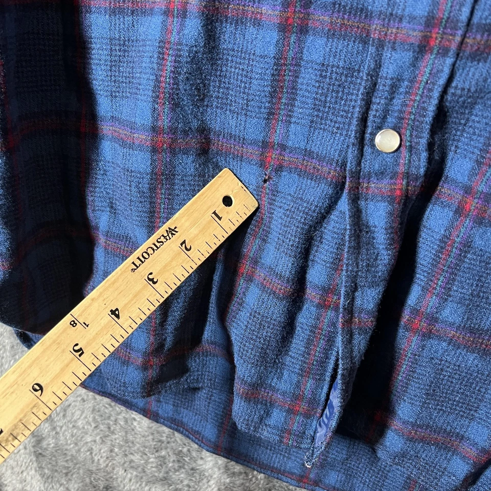Vintage Pendleton Shirt Mens XL Blue Plaid Wool Western Pearl Snap Made USA 70s - Image 4 of 4